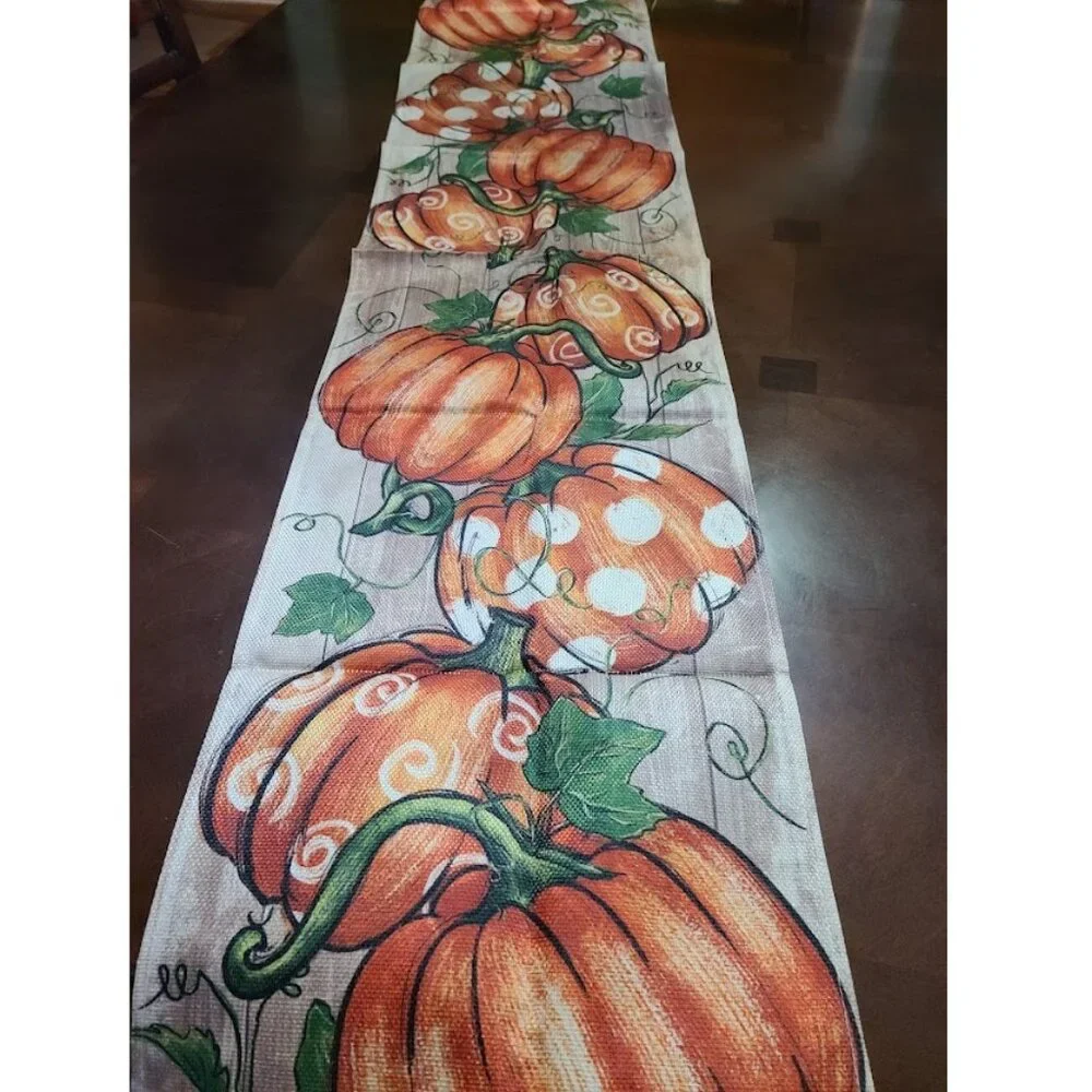 Pumpkin Table Runner Farmhouse Fall Decor Orange Decorative Thanksgiving Cloth